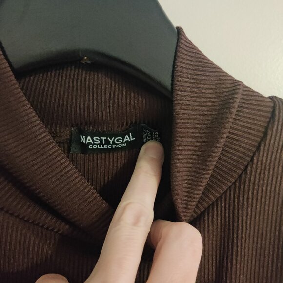 NASTY GAL Brown Bodycon Stretchu Mock Neck Midi Dress Size 10 - Picture 4 of 5